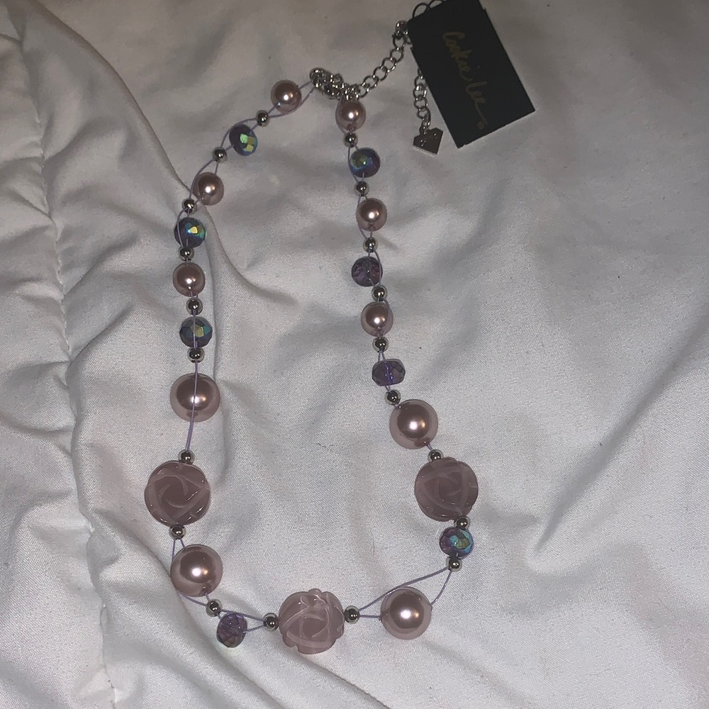 Cookie Lee Genuine Crystal & cats eye necklace 16” New